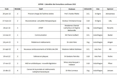AFPHB - Formations continues - Agenda 2022