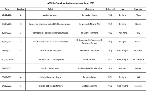 AFPHB - Formations continues - Agenda 2023
